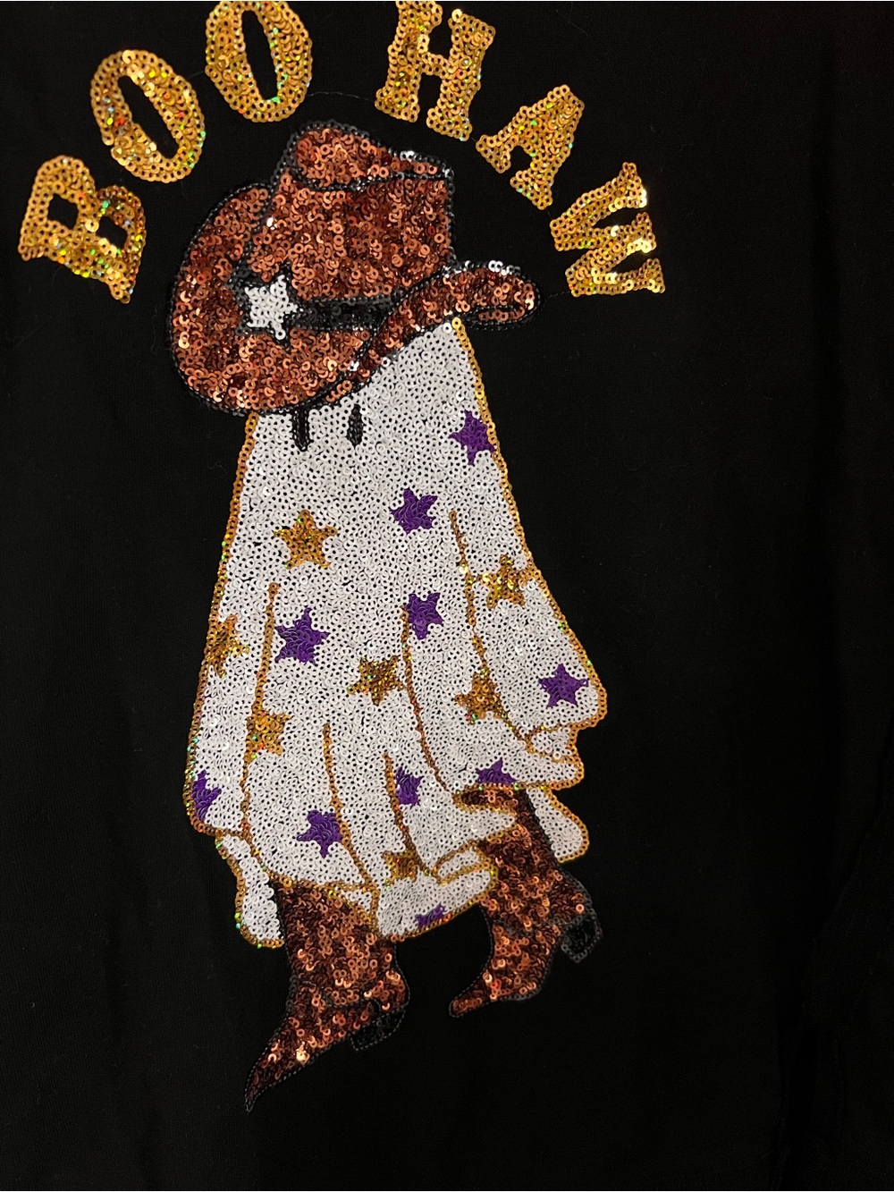 "Boo Haw" Sequin Ghost Sweatshirt - Black - Picture 2 of 4
